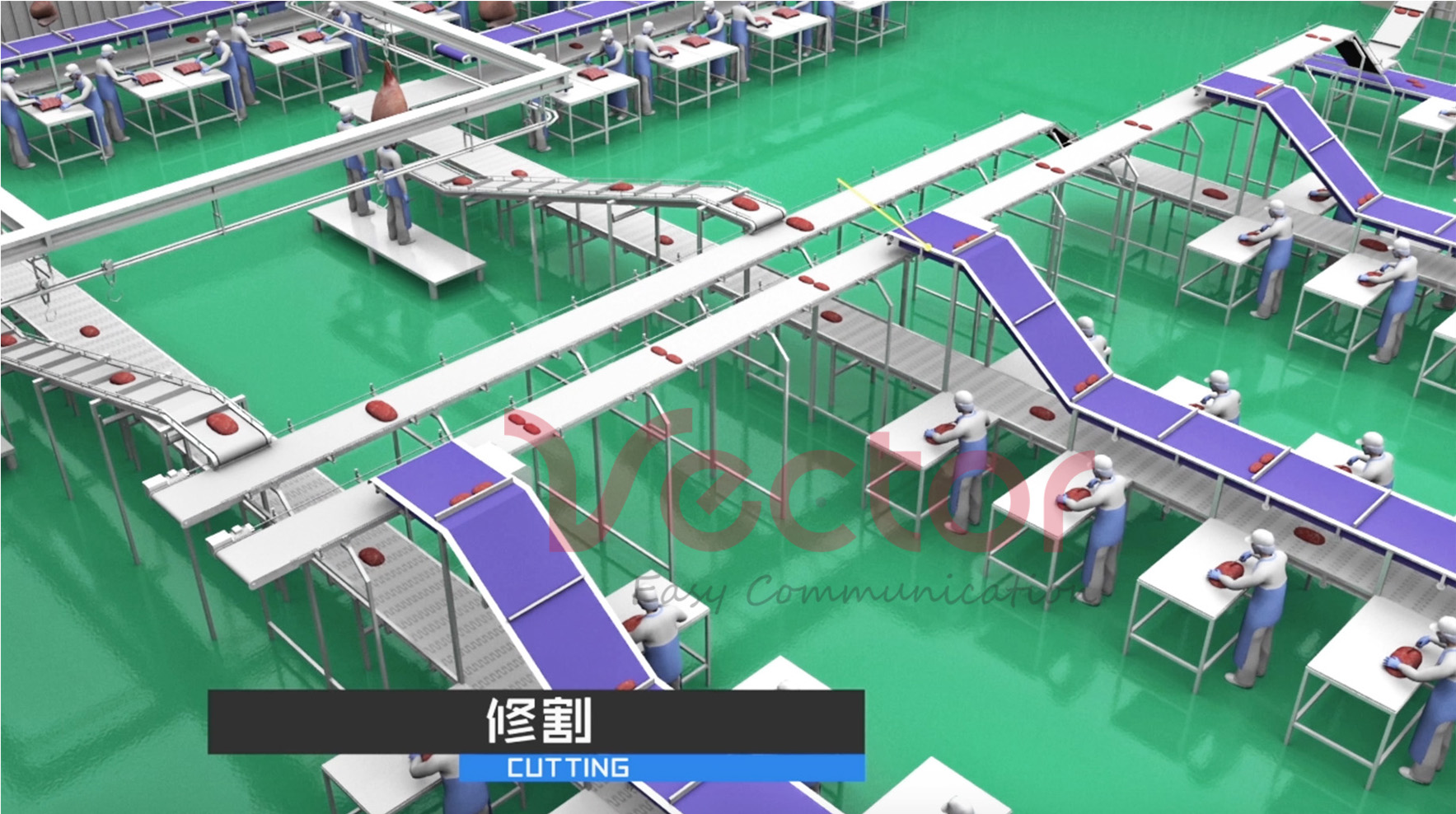 肉類(lèi)加工生產(chǎn)流水線內(nèi)景